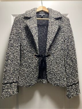 Classiques Entier Wool Blend Nubby Sweater Jacket Velvet Tie